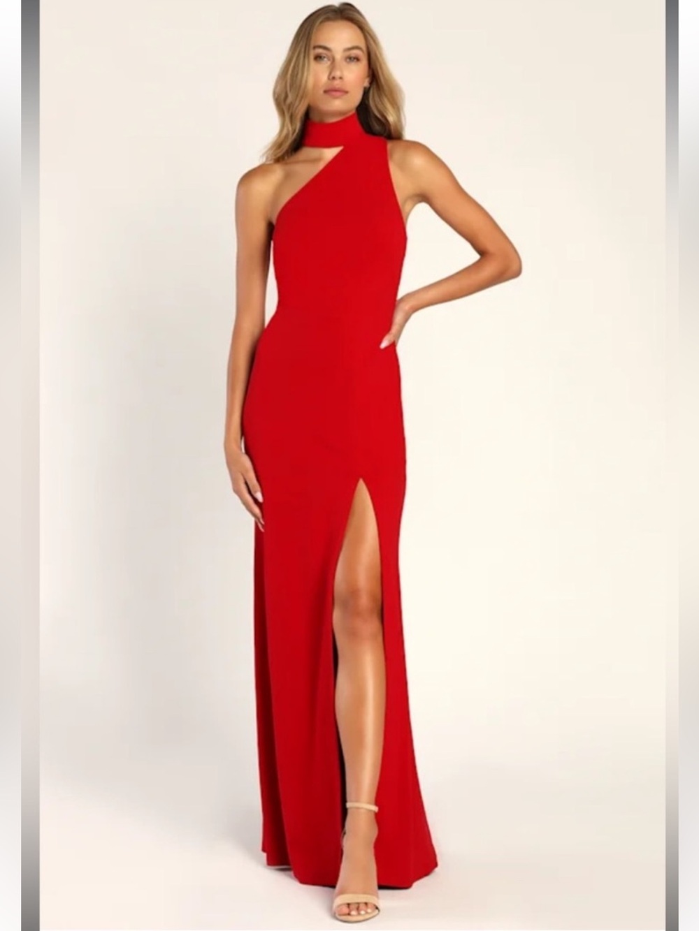 NWT- Keep It Interesting Red Asymmetrical Cutout Halter Dress
